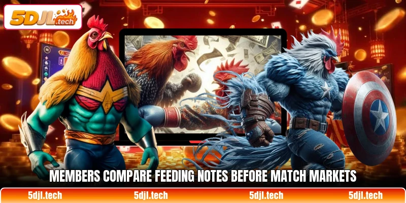 Members compare feeding notes before match markets