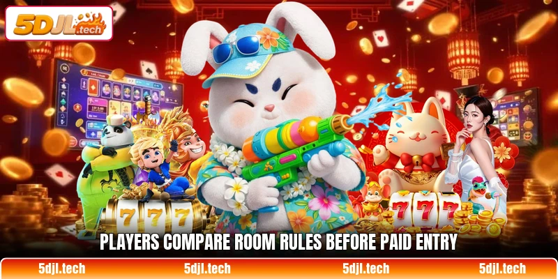 Players compare room rules before paid entry