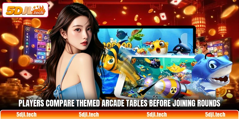 Players compare themed arcade tables before joining rounds
